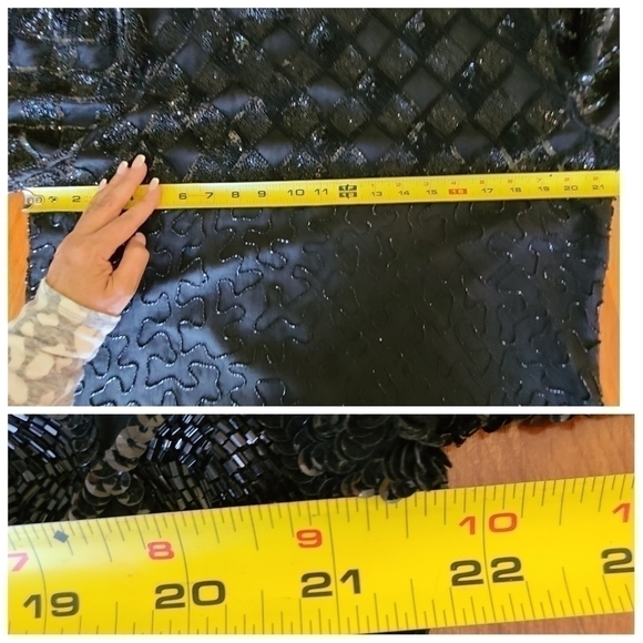 Laurence Kazar Silk Blouse Large Black‎ Lined Embellished Beaded Short Sleeve - Picture 12 of 12